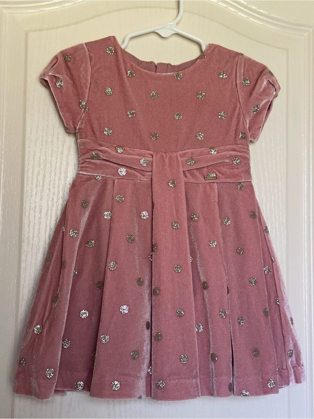 Mayoral Pink Velvet Gold Dot Dress 2T